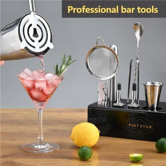 Cocktail Shaker Bartender Kit Bar Tools Set with Stand for Home Drink Mixing - Picture 3 of 8